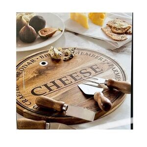 New Entertaining Stuff Artisanal Acacia Wood Cheese Board With Knife Set